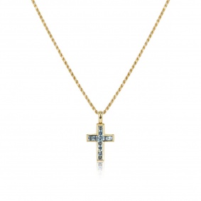 Yellow Gold Blue Topaz Cross Pendant